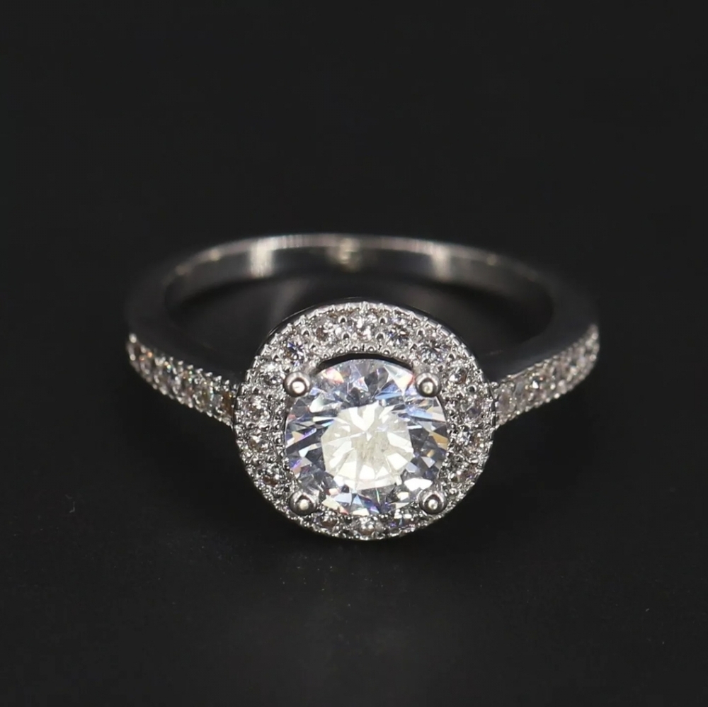 5ct  Halo White CZ Pave Engagement Ring Size 7 - 2.5g vtg excellent Sterling - Picture 3 of 6